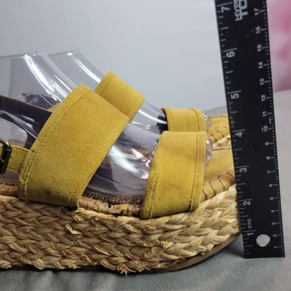Naughty‎ Monkey Womens Espadrille Wedge Sandals Size 8.5 Yellow Suede & Raffia